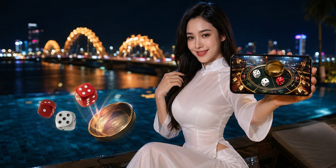 Người dùng Đà Nẵng trong áo dài tham gia trò chơi tài xỉu và nhận giải thưởng