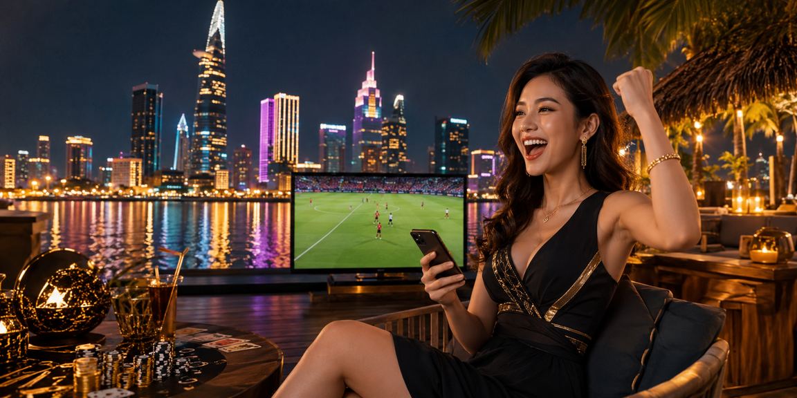 Người trẻ tại TP.HCM trong không gian neon chơi card game và khám phá casino online
